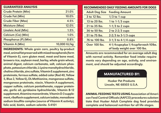 dog food label